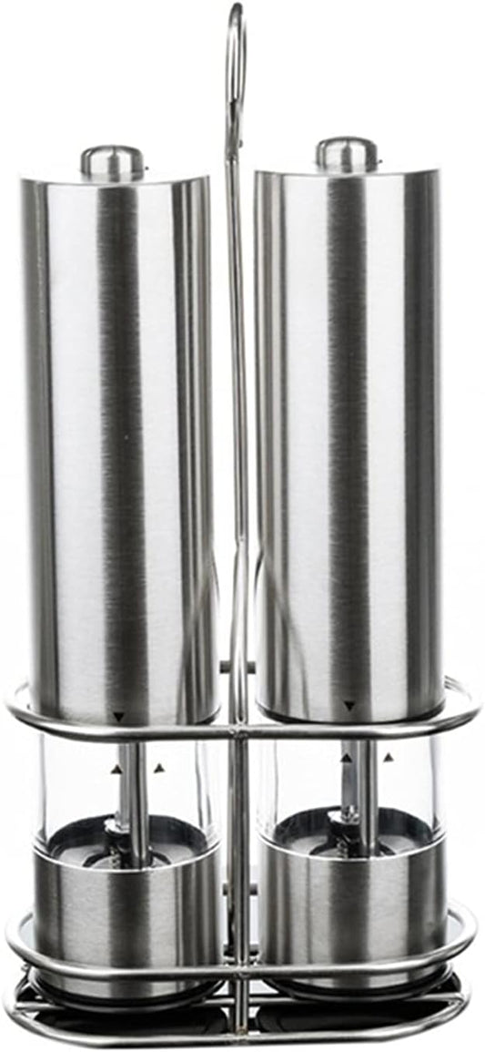 Pepper Mill Grinder 2 Pcs Stainless Steel Electric Salt and Pepper Mill Set Herb Spice Grinder Adjustable Coarseness One Handed Operation Kitchen Gadget for Home, Barbecue, Party (Color : 1) (2 )
