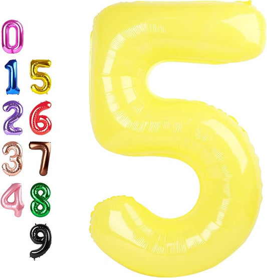 Balloons Number 5, Yellow Balloon Numbers for Girls Boys Happy Birthday Decorations, 40 Inch Balloon for 5, 15, 25, 2025 Graduation Wedding Anniversaries Party