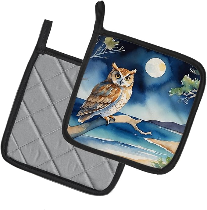 Caroline's Treasures Owl Perched in Coastal Tree Pair of Pot Holders Kitchen Heat Resistant Pot Holders Sets Oven Hot Pads for Cooking Baking BBQ, 7 1/2 x 7 1/2