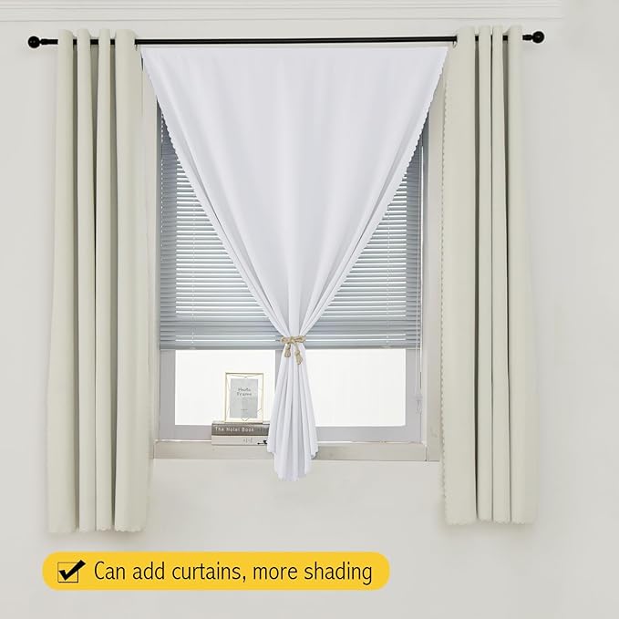 self Adhesive Curtains Portable Blackout Curtain Simple and Easy to Install Bedroom Window Thermal Lnsulated Kitchen Room Darkening Black Small Drapes, 59" W X 59" L, White, 1 Panel