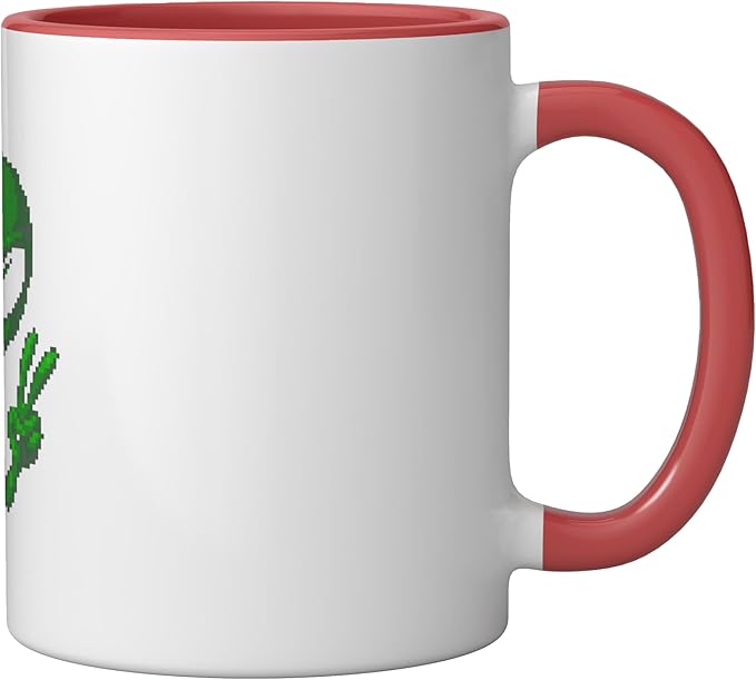Art Alien Peace Sign UFO Ceramic Mug, Red/White