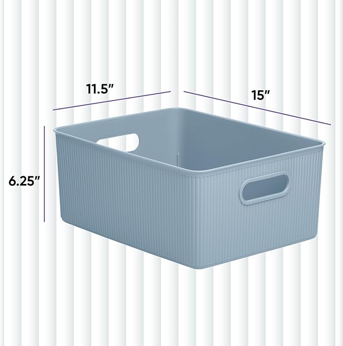 Superio Decorative Plastic Basket Open Home Storage Bins Organizer Baskets, Large Blue (8 Pack) Container Boxes for Organizing Closet Storage Bins for Shelves Drawer Shelf, 15 Liter