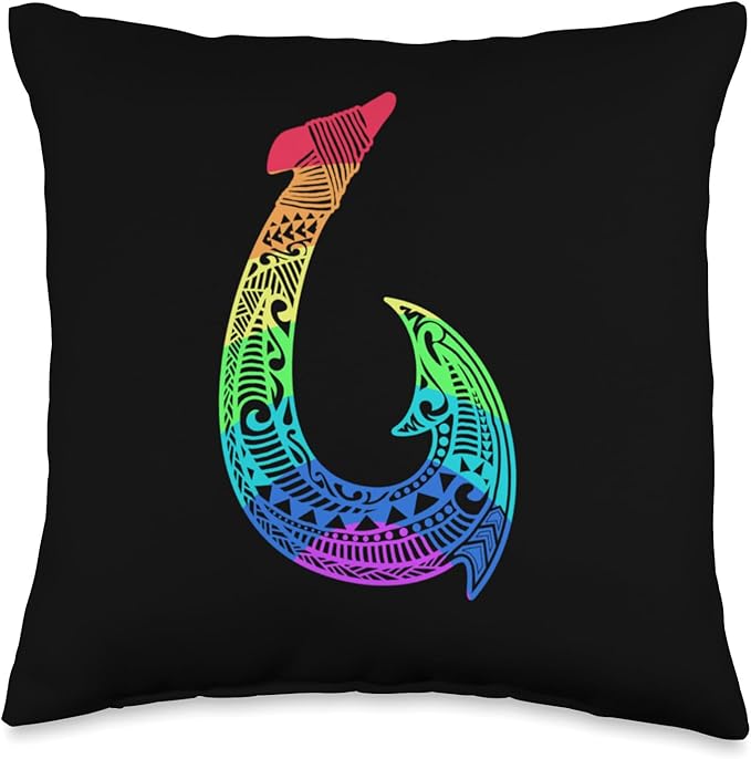 Rainbow Tribal Hawaiian Fish Hook Pacific Islander Hawaii Throw Pillow