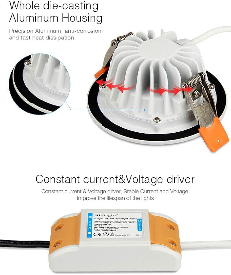 LGIDTECH FUT063 Miboxer RGB CCT 6W LED Recessed Ceiling Downlight 4 Inch AC100-240V IP54, Smartphone APP Control Via WL-Box2 Gateway(Sold Separately)