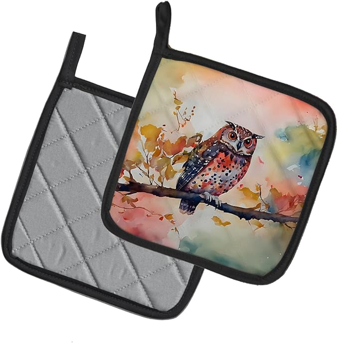 Caroline's Treasures Elf Owl Pair of Pot Holders Kitchen Heat Resistant Pot Holders Sets Oven Hot Pads for Cooking Baking BBQ, 7 1/2 x 7 1/2