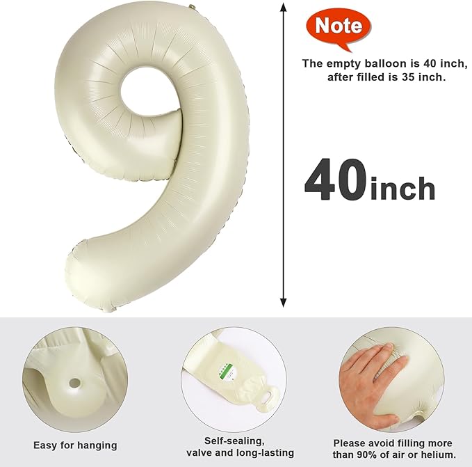 40 Inch Cream White Numbers 9 Balloon, Balloons Decorations for 9 19 90 Birthday Party, Engagement, Wedding, Graduations, Photo Shoot Supplies