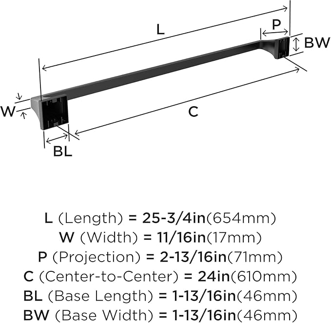 Amerock BH36024MB | Matte Black Towel Bar | 24 in (610 mm) Towel Rack | Mulholland | Bathroom Towel Holder | Bathroom Hardware | Bath Accessories