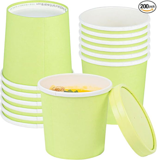 Bio Tek 12 Ounce Disposable Soup Cups, 200 Microwavable Paper Soup Cups - Vented Lids Sold Separately, Hot And Cold Foods, Green Paper To Go Soup Containers, For Desserts Or Treats - Restaurantware