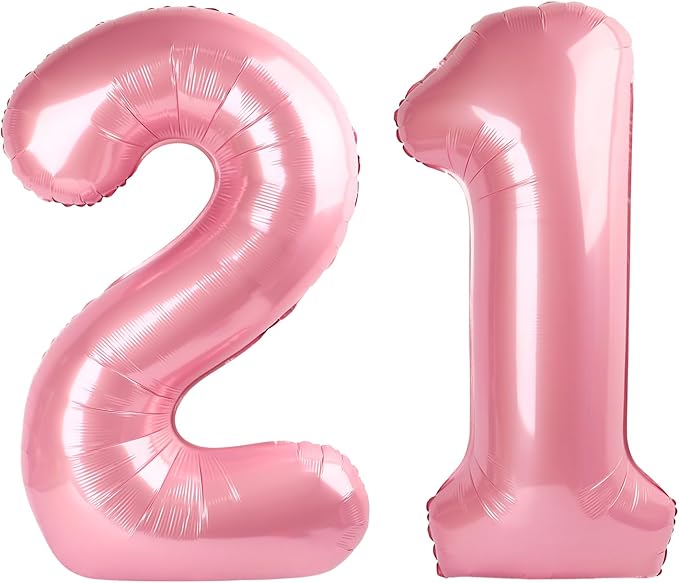 40 Inch 21 Number Balloons, Pearl Pink Birthday Decorations for Men Women, Birthday Balloon for 12 21st Photo Prop, Graduation, Celebration Party Decor