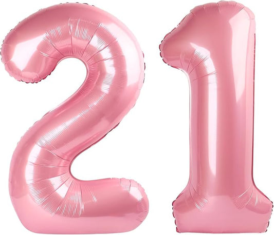 40 Inch 21 Number Balloons, Pearl Pink Birthday Decorations for Men Women, Birthday Balloon for 12 21st Photo Prop, Graduation, Celebration Party Decor