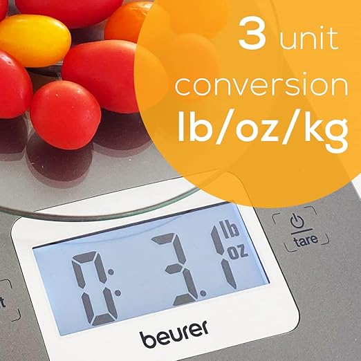 Beurer KS26 Kitchen Scale High Accuracy Digital Food Scales Weight Grams and Oz, 11 lbs Capacity, LCD Display, for Baking, Cooking, Meal Prep, Keto, Coffee Beans and More