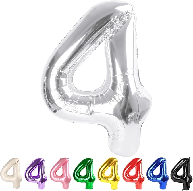 Numbers 4 Balloons Silver Party Decorations for Women Men, 40 In Big Four Balloons for Engagement, Wedding, Celebration Party, Graduations, Photo Shoot