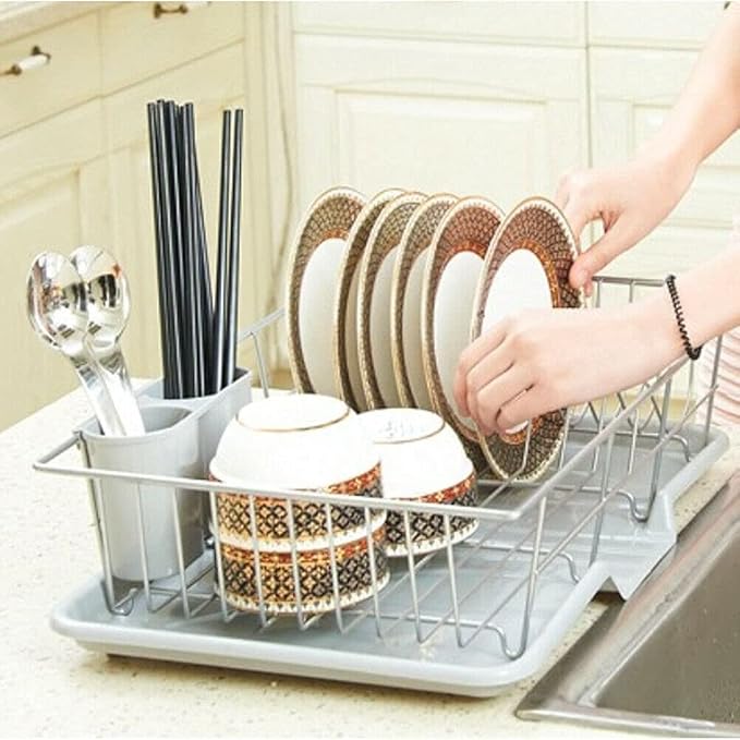 Large Dish Drainer Rack Kitchen Sink Washing Plate Cutlery Draining Board Holder