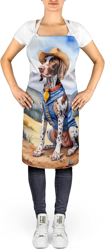 Caroline's Treasures German Shorthaired Pointer Cowboy Welcome Apron Cooking Kitchen Server Baking Crafts Gardening for Adult Women Men, Unisex, Large, Multicolor