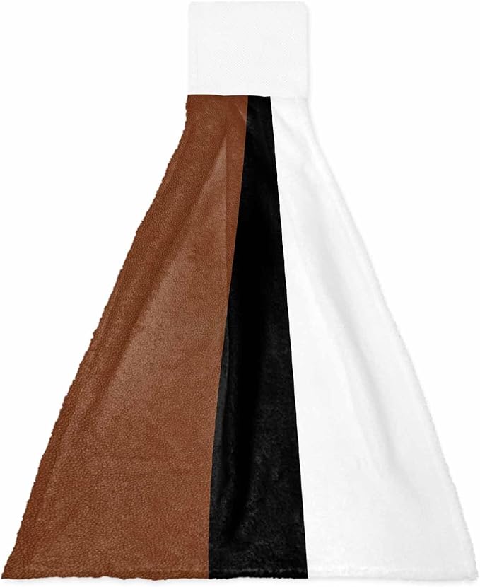 Kitchen Tie Towel Set of 1, Rustic Modern Minimalist Color Block Absorbent Soft Hand Towels for Bathroom Hanging Towels, Leather Texture Brown Black White Fast Drying Cleaning Cloth with Loop