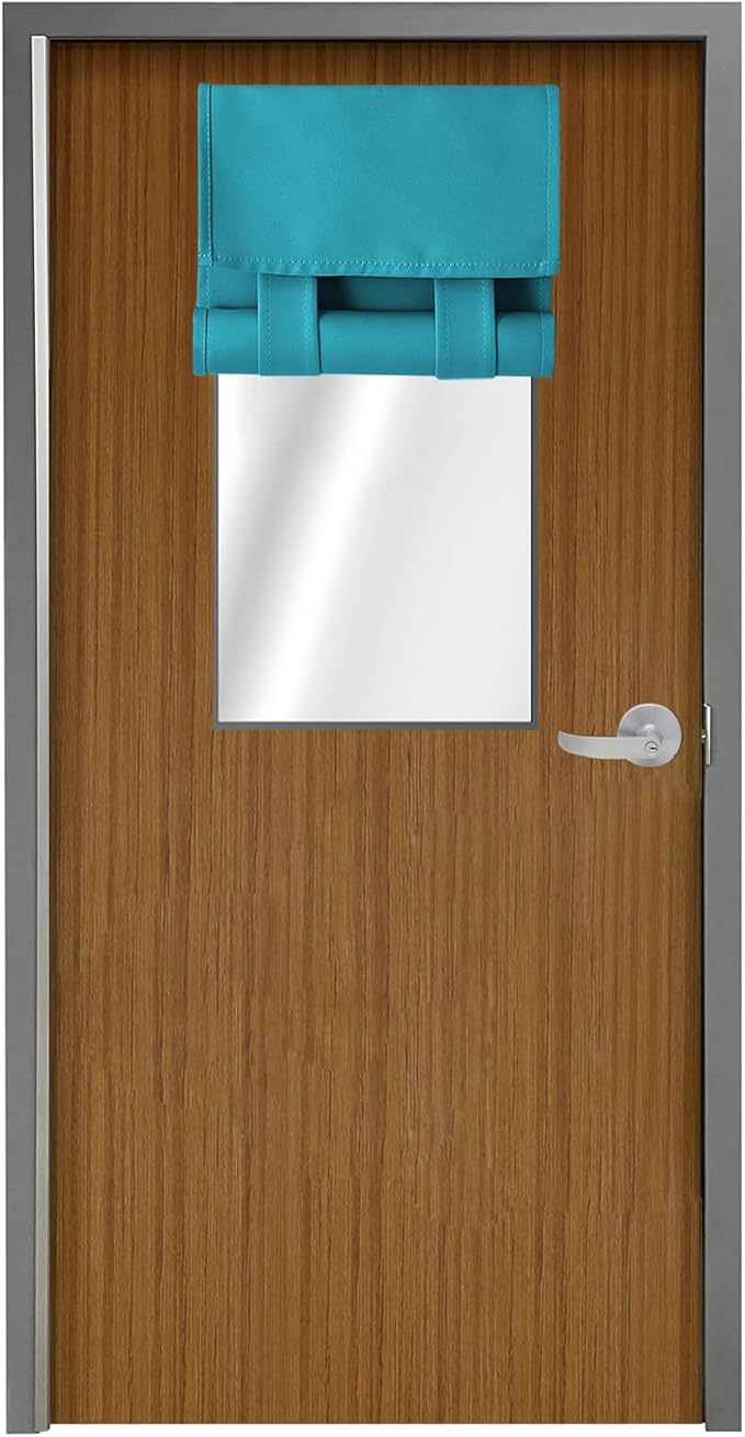 WdFour Classroom Door Window Cover,Blackout Shades for Classroom Windows and Doors，Privacy,Room Darkening Design Blocks Views, Classroom Window Cover Lockdown.12W x 40L Inches, 1 Panel, Teal Blue