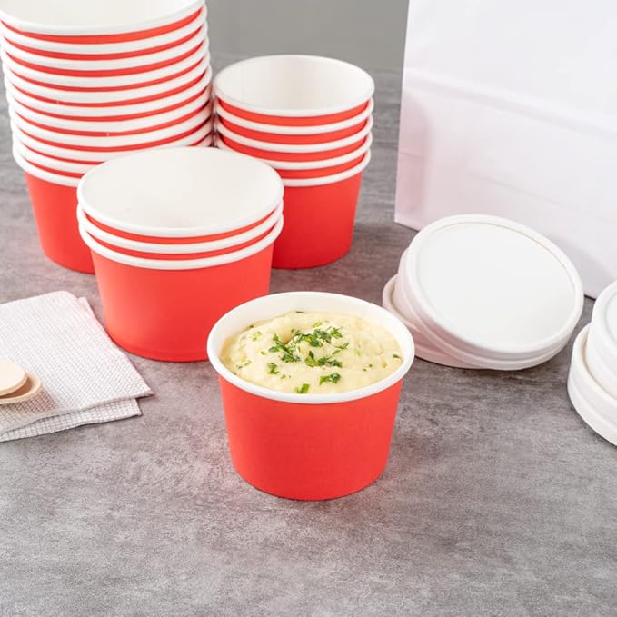 Coppetta 4 Ounce Dessert Cups, 200 Disposable Ice Cream Cups - Lids Sold Separately, Heavy-Duty, Red Paper Frozen Yogurt Bowls, For Hot And Cold Foods, Perfect For Gelato Or Mousse - Restaurantware