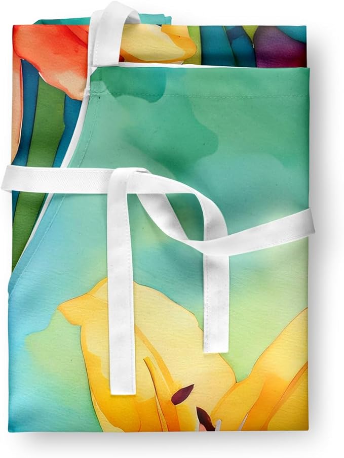Caroline's Treasures Lilies in Watercolor Apron Cooking Kitchen Server Baking Crafts Gardening for Adult Women Men, Unisex, Large, Multicolor