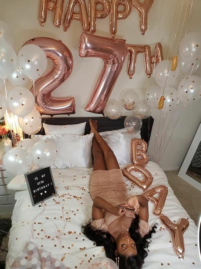 27 Balloon Number Rose Gold, Large Happy 27 Birthday Decoration for Men & Women 2 7 27 72, Foil Number Balloons for Wedding Graduation Celebration Anniversary Supplies
