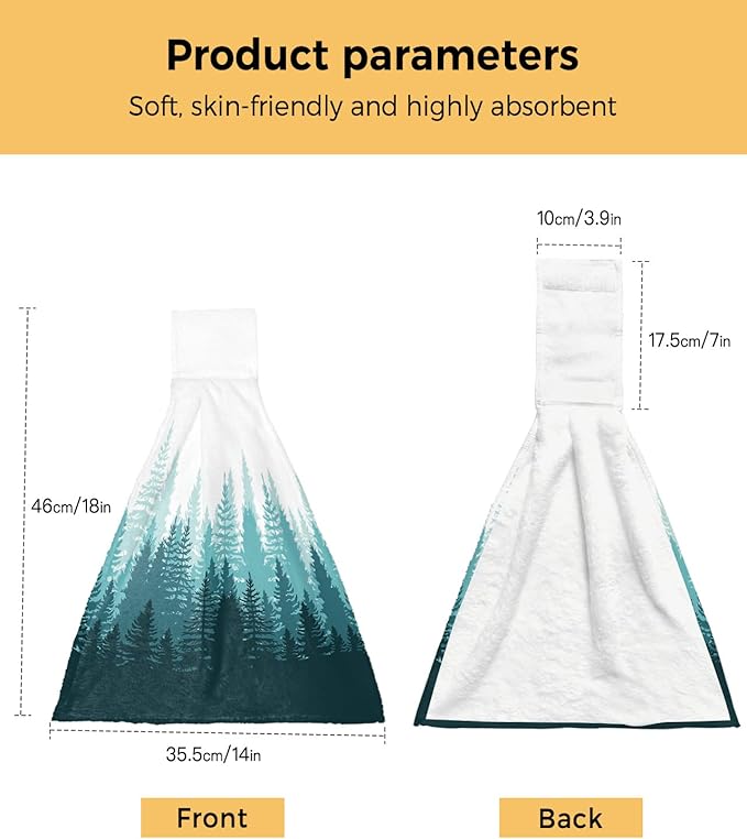 Alandar Home Kitchen Tie Towel Set of 1, Tree Forest Shadow Botanical Plants Absorbent Soft Hand Towels for Bathroom Hanging Towels, Teal Gradient on White Fast Drying Cleaning Cloth with Loop