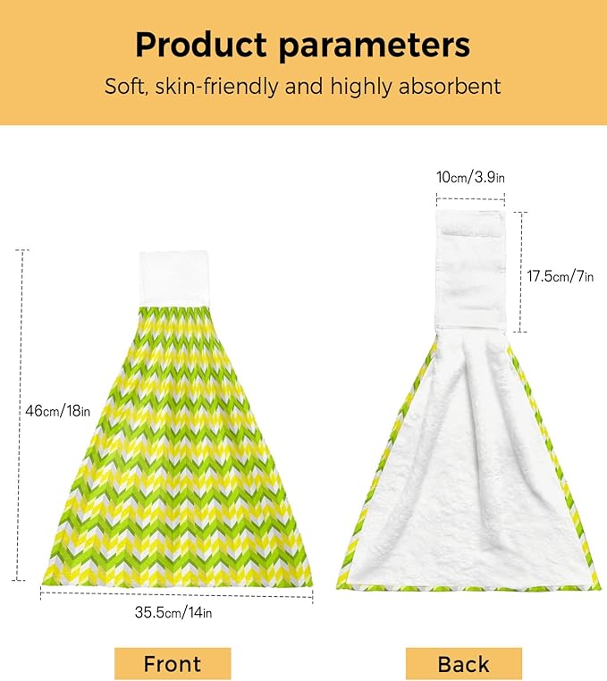 Alandar Home Kitchen Tie Towel Set of 1, Modern Chevron Striped Geometric Art Absorbent Soft Hand Towels for Bathroom Hanging Towels, Yellow Green Fast Drying Cleaning Cloth with Loop