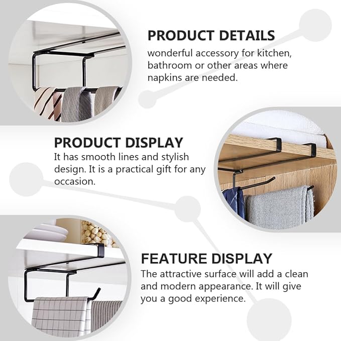 Operitacx Nailless Wall Mounted Paper Towel Holder for Cabinet Door, Black No-Nail Kitchen Tissue Rack Organizer, Jumbo Roll Storage for Home and Commercial Use
