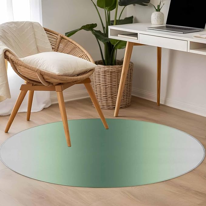 Washable Round Area Rug Rat Tail Green Gray Gradual Circle Rugs Floor Carpet for Living Room Bedroom, Abstract Art Soft Non Slip Round Rug 4ft