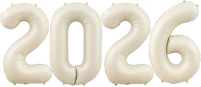 Cream 2026 Balloons, 40 Inch Cream White 2026 Number Balloon Foil New Year Balloon Numbers for New Years Eve Party Graduation Party Decoration