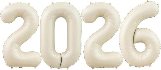 Cream 2026 Balloons, 40 Inch Cream White 2026 Number Balloon Foil New Year Balloon Numbers for New Years Eve Party Graduation Party Decoration