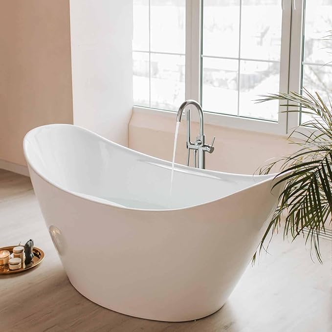 KIBI Circular Floor Mount Bathtub Faucet with Hand Shower | Single Handle Freestanding Tub Filler | Modern Bath Faucet for Tub and Shower | Chrome Finish, KTF301