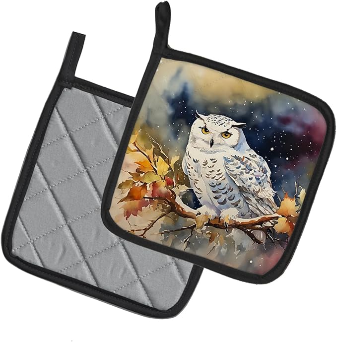 Caroline's Treasures Snowy Owl Pair of Pot Holders Kitchen Heat Resistant Pot Holders Sets Oven Hot Pads for Cooking Baking BBQ, 7 1/2 x 7 1/2