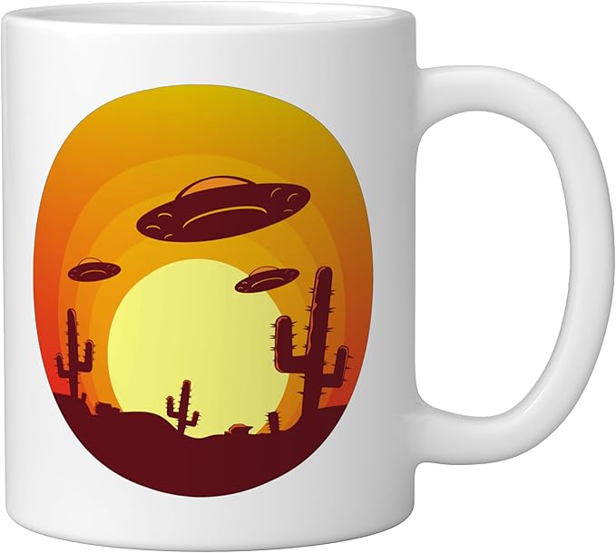 UFO Alien Abduction Conspiracy Vintage Nevada Desert Sunset Ceramic Mug, White