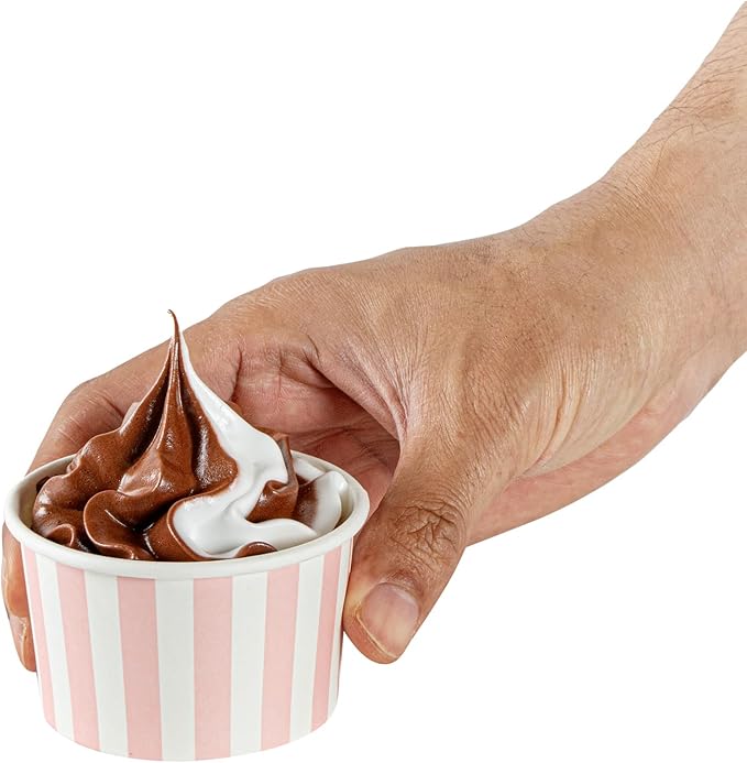 Coppetta 3-Ounce Dessert Cups, 200 Disposable Ice Cream Cups - Lids Sold Separately, Striped, Pink And White Paper FroYo Bowls, For Hot And Cold Foods, Perfect For Gelato Or Mousse - Restaurantware