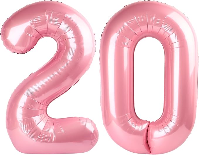 20 Number Balloons, Pearl Pink Big Number Balloons for Women Men, 40 Inch Digital Balloon for Happy Birthday Decoration Supplies Anniversaries Graduation Marriage Proposal