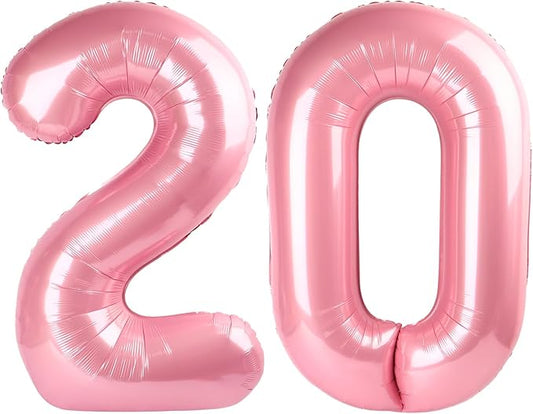 20 Number Balloons, Pearl Pink Big Number Balloons for Women Men, 40 Inch Digital Balloon for Happy Birthday Decoration Supplies Anniversaries Graduation Marriage Proposal