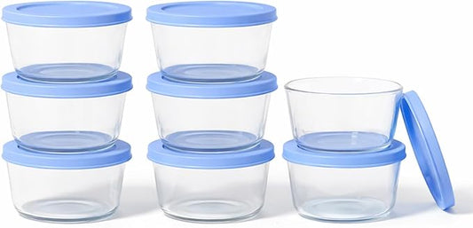 DURA LIVING 16-Piece Glass Food Storage Containers Set (8 Containers + 8 BPA-Free Lids) | 1-Cup, Leakproof | Microwave, Freezer, Oven & Dishwasher Safe | Ideal for Meal Prep & Pantry Organization