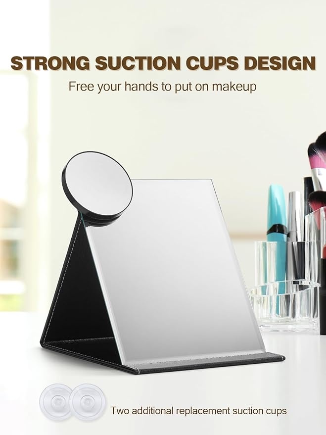 Macaki 10X Magnifying Mirror with 2 Suction Cups, 3.5 inches Magnified Makeup Mirror and Slant Tweezers,Black,1PC