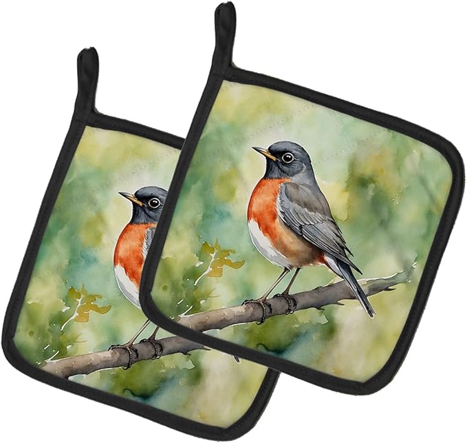 Caroline's Treasures Connecticut American Robin Pair of Pot Holders Kitchen Heat Resistant Pot Holders Sets Oven Hot Pads for Cooking Baking BBQ, 7 1/2 x 7 1/2