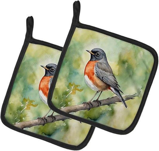 Caroline's Treasures Connecticut American Robin Pair of Pot Holders Kitchen Heat Resistant Pot Holders Sets Oven Hot Pads for Cooking Baking BBQ, 7 1/2 x 7 1/2
