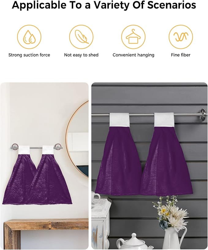 Alandar Home Kitchen Tie Towel Set of 1, Modern Dark Purple Absorbent Soft Hand Towels for Bathroom Hanging Towels, Minimalist Style Fast Drying Cleaning Cloth with Loop