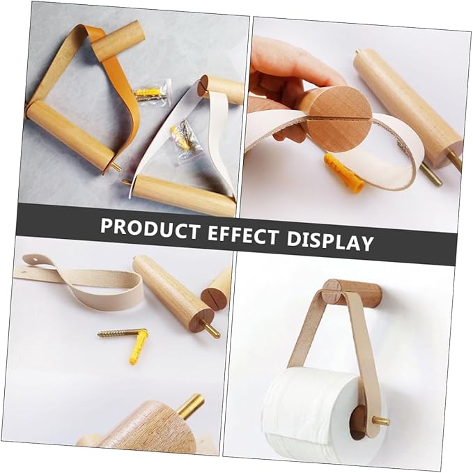 HOMSFOU Wooden Paper Towel Holder Wall Mount Paper Towel Rack Decorative Tissue Box for Home Easy Install