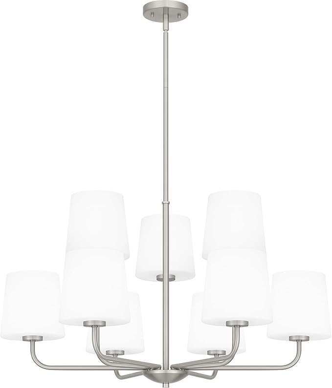 Quoizel Gallagher 2-Tier Chandelier, 32 Inch 9-Light Brushed Nickel Hanging Ceiling Light Fixture, Max Adjustable Height 57", Modern Industrial Design for Dining, Living Room, Kitchen or Office