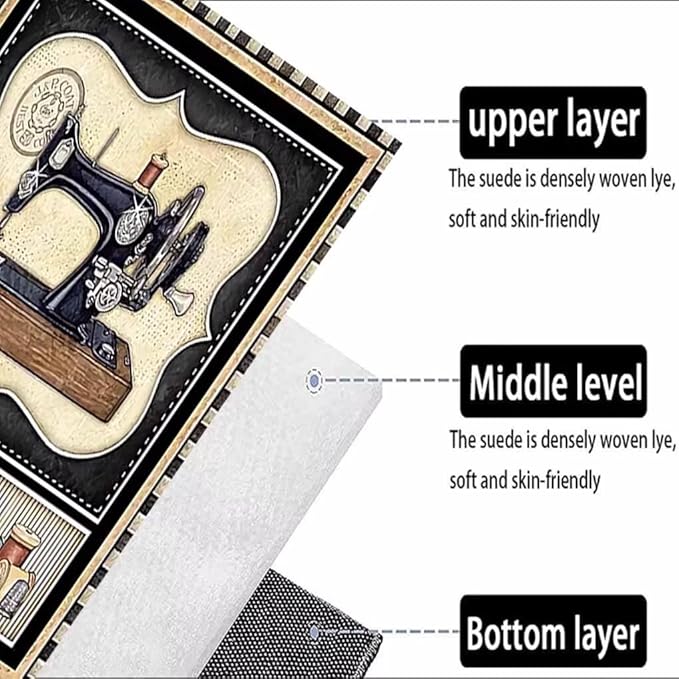 Sewing Room 4x6 Feet Themed Area Rug for Dining Room Craft Room Black White Sewing Print Carpet for Bedroom Under Table Non-Slip Retro Scissors Entryway Mat