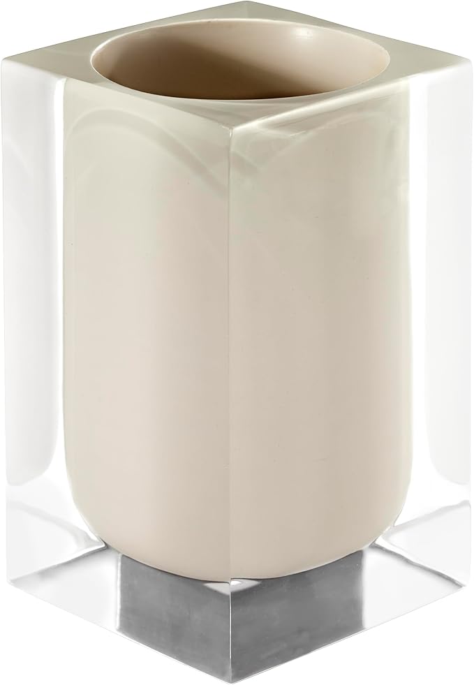 Izod – Tumbler, Clear Hand-Painted Resin with Linen Design, Modern Home Decor – Perfect for Holding Toothbrushes and Bathroom Essentials (Marina)