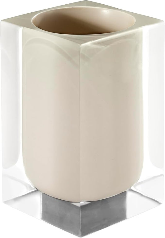 Izod – Tumbler, Clear Hand-Painted Resin with Linen Design, Modern Home Decor – Perfect for Holding Toothbrushes and Bathroom Essentials (Marina)