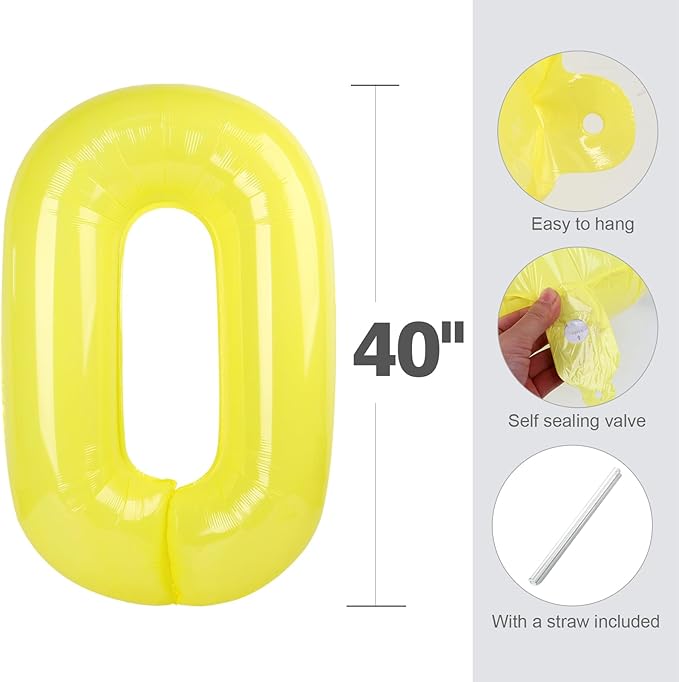 Balloons Number 5, Yellow Balloon Numbers for Girls Boys Happy Birthday Decorations, 40 Inch Balloon for 5, 15, 25, 2025 Graduation Wedding Anniversaries Party