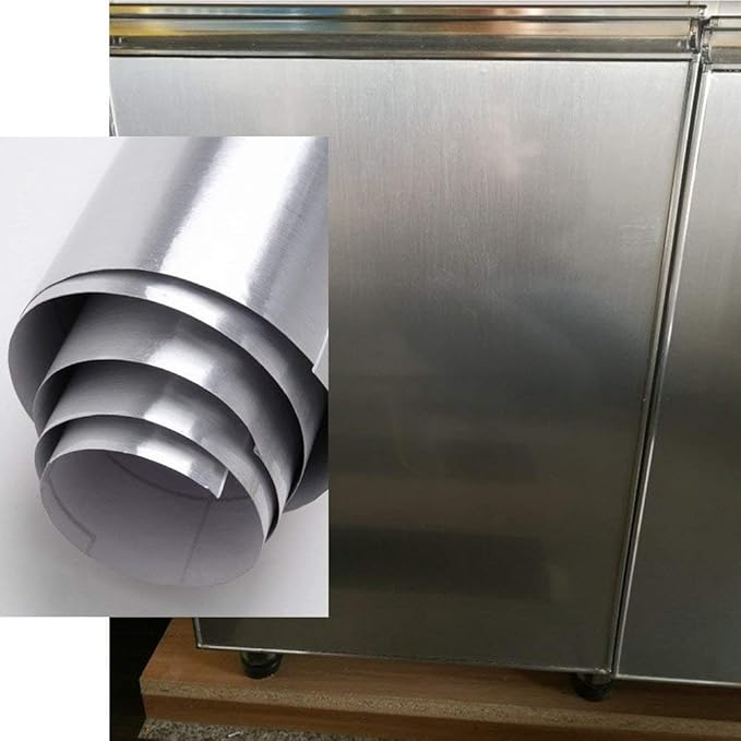 Redodeco Adhesive Metal Look Paper Metallic Peel Stick Paper Film Vinyl Waterproof Anti Greasy Gloss Shelf Liner Sticker for Kitchen Backsplash Dishwasher,15.8inch by 79inch
