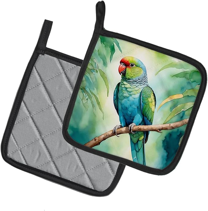 Caroline's Treasures African Ringneck Parrot Pair of Pot Holders Kitchen Heat Resistant Pot Holders Sets Oven Hot Pads for Cooking Baking BBQ, 7 1/2 x 7 1/2