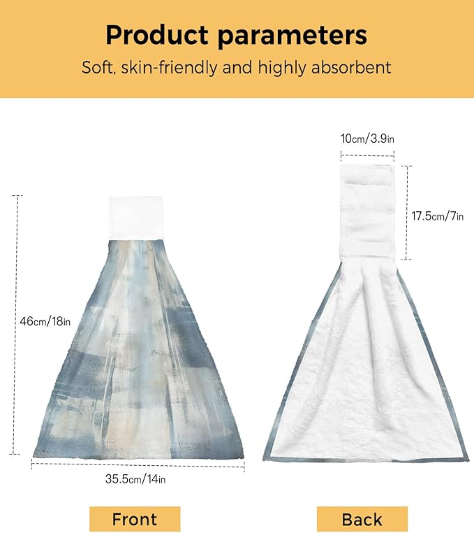 Alandar Home Kitchen Tie Towel Set of 1, Blue Gradient Oil Painting Abstract Style Absorbent Soft Hand Towels for Bathroom Hanging Towels, Minimalist Art Fast Drying Cleaning Cloth with Loop