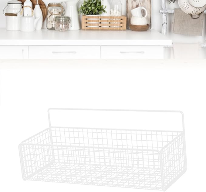 Hanging Kitchen Baskets, Metal Wire Storage Bin Rack Adhesive Wire Wall Storage Basket, No Drilling Hanging Fruit Baskets, Bathroom Shower Spice Shelf for Kitchen Bathroom(White)